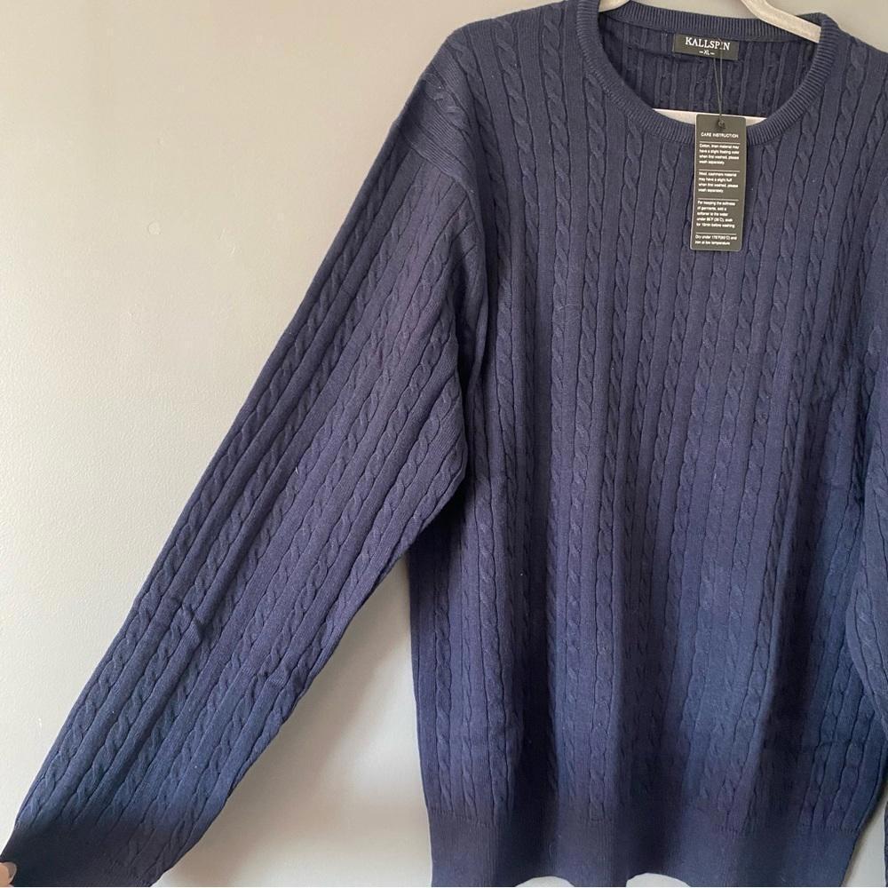 Cashmere Wool Cable Knit Sweater XL Navy Quiet Luxury Old Money Preppy - Picture 4 of 10